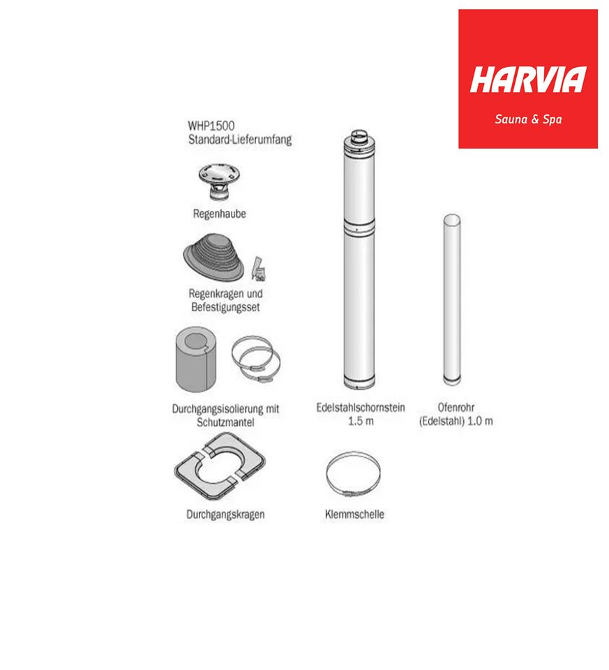 Harvia 20 Pro SL Komplettset inkl. WHP1500 Schornstein + 20 Kilogramm Saunasteine + Saunaofen - Holzofen - Sauna - BimSchV 2 - holzbefeuert - Außenbefeuerung Fasssauna Saunafass Gartensauna Außensauna in Steinhagen