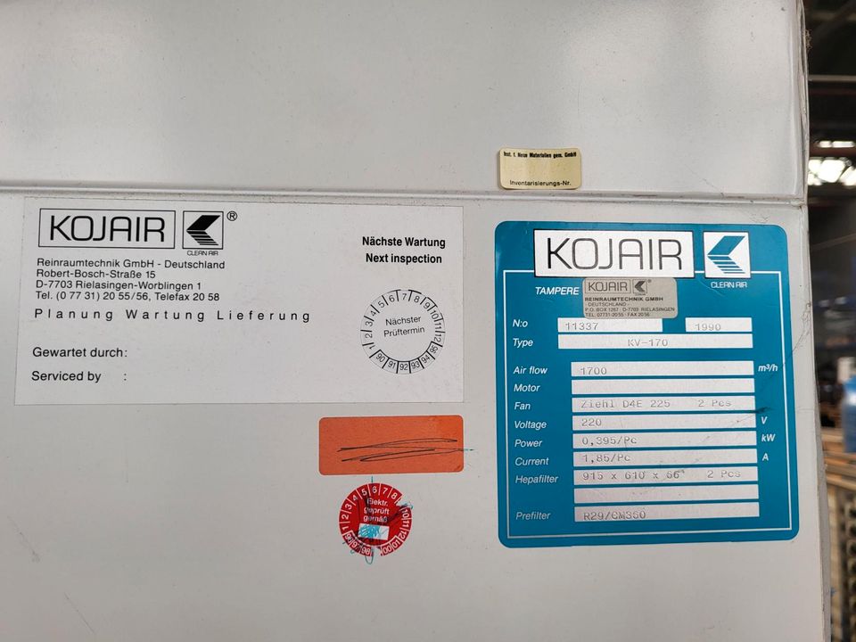 Mikrobiologische Sicherheitswerkbank  Kojair KV-170 in Saarbrücken