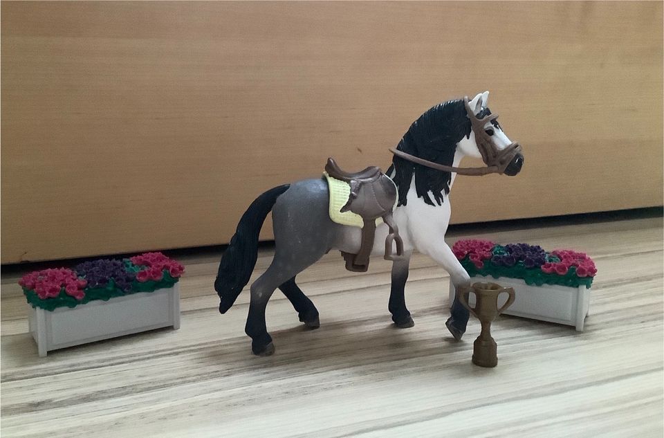 Schleich Pferd weis, schwarz, grau mit Zubehör in Troisdorf