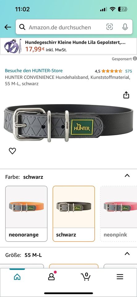 HUNTER HALSBAND LEINE NEU SCHWARZ HUND in Baltmannsweiler