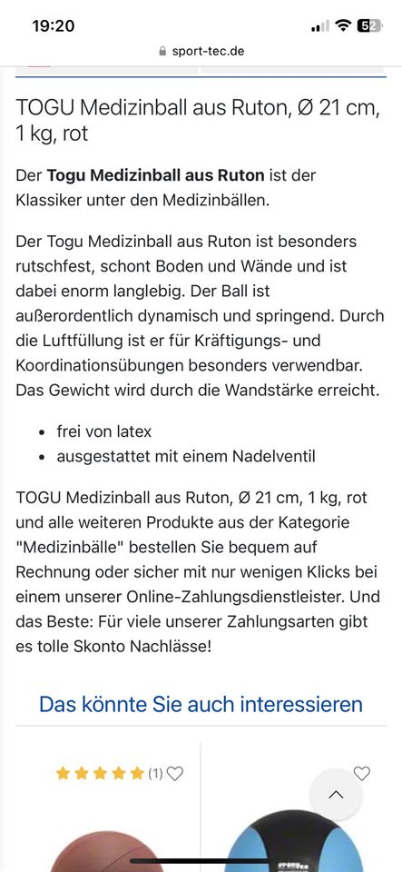 5 Medizinbälle von Togu aus Ruton 1 kg schwer - wenig benutzt in Bad Münder am Deister