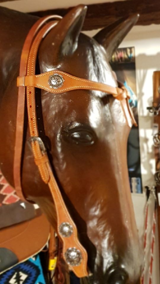 Knotted Headstall with silver Conchos - Westerntrense - Kopfstück in Gunningen