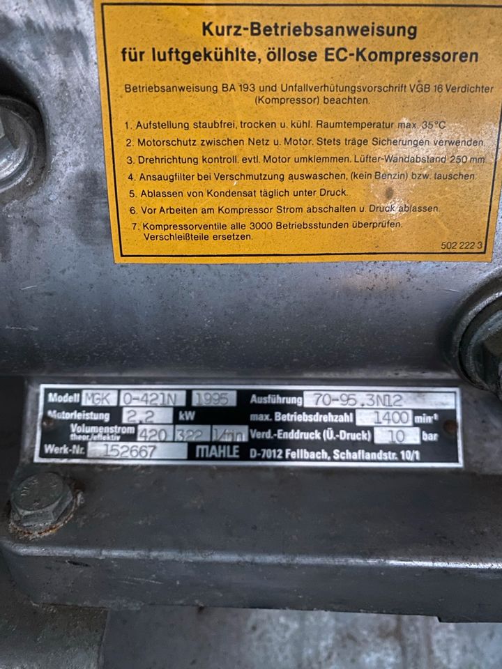 Kompressor, Druckluftkompressor, Mahle, gebraucht in Hamburg