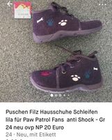 Puschen Filz Hausschuhe lila Pfote Paw Patrol? Warm Gr 24 neu ovp Hessen - Rodgau Vorschau