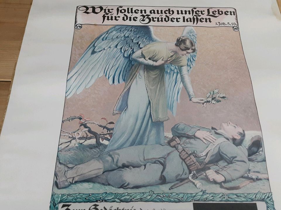 Gefallenen-Urkunde 1916 mit großem Engel 1.Weltkrieg in Hamburg