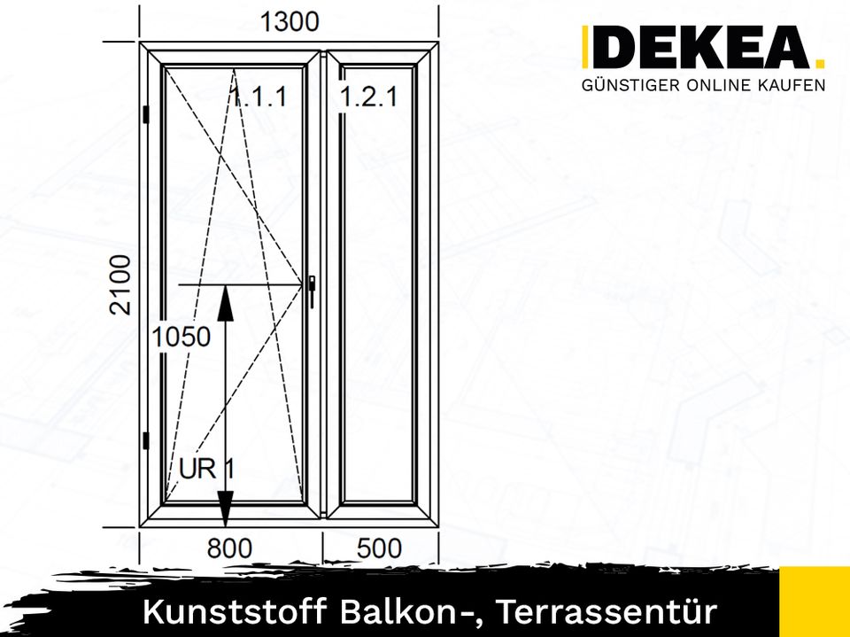 Balkontür 1300 x 2100 PVC Terrassentür Kunststoff Tür nach Maß Fenster bis zum boden Bodentiefe Fenster optional mit Sprossen Kunststofffenster aus Polen Doppelflügeltür Zweifachverglasung in Dresden