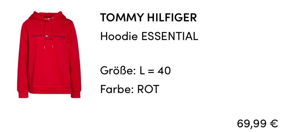 Tommy Hilfiger Hoodie Gr. L, Rot Damen in Braunschweig