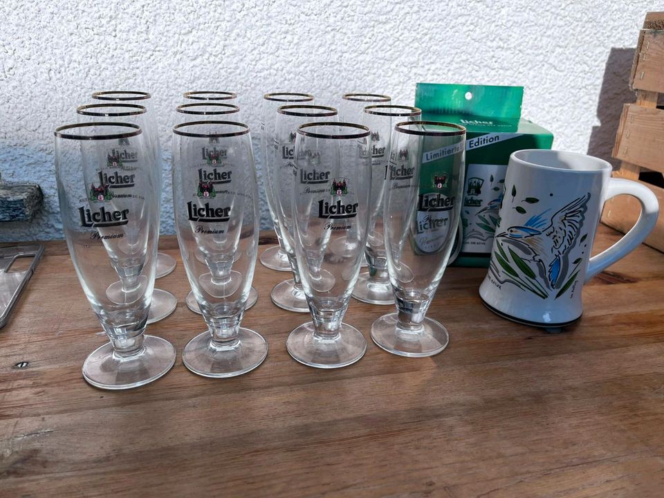 Licher Bier Gläser 12 Stück plus Krug. in Staufenberg