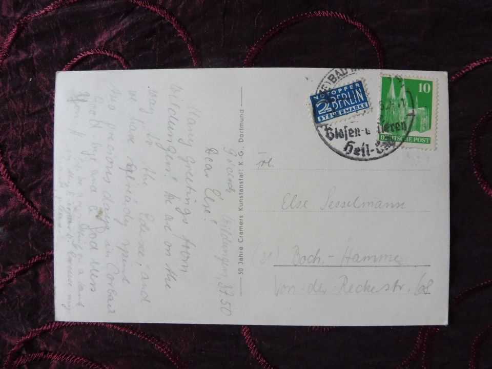 POSTKARTE s/w m BRIEFMARKE 1950, Foto EDERSEE Schloss Waldeck in Bochum