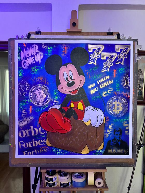 ✅Addiel Arturo (1986) - Mickey Mouse - 100x100 cm - Leinwand, Pop Art, Acryl, Spray, Wandbild, Kunstwerk in Horstmar