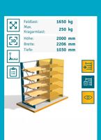 Kragarmregal META, einseitig, TK pro Arm 250 kg, Höhe 2.000 mm Hessen - Kassel Vorschau