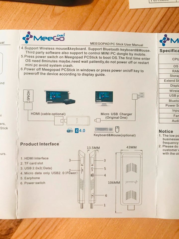 MEEGOPAD T02 Mini PC Windows 10 Compute Stick Intel Z3735F Quad in Freudenstadt