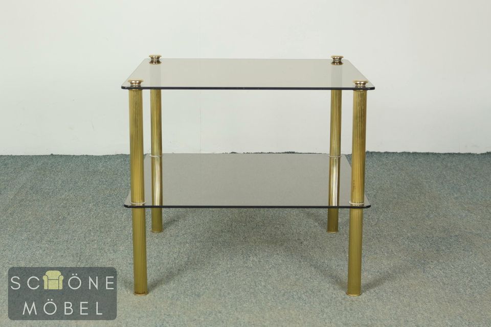 Vintage Beistelltisch Retro Glas Tisch Coffee Table Messing Couch in Berlin