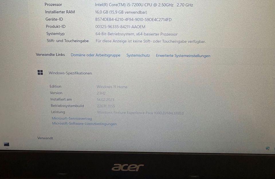 Laptop Acer i5 16Gb RAM 256 Gb SSD 15.6 Zoll in Neumünster