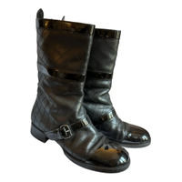 Chanel Stiefel Biker Boots Stiefeletten Gr. 38,5 Leder ORIGINAL Sachsen-Anhalt - Halle Vorschau