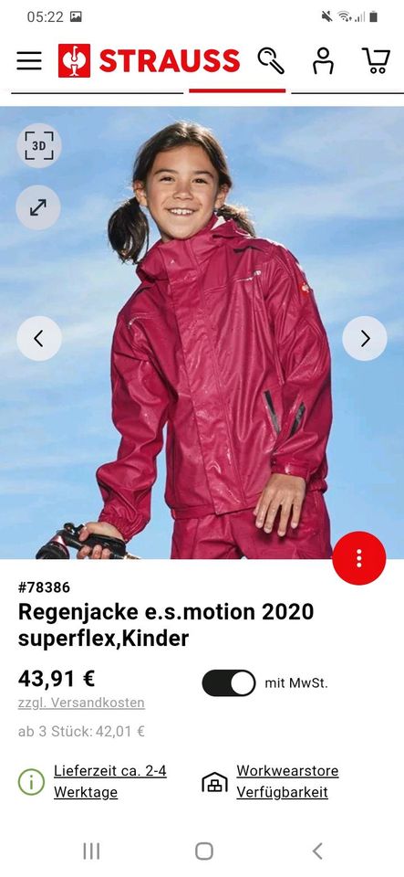 Engelbert Strauss Motion 2020 Regenjacke pink 122/128 in Düsseldorf