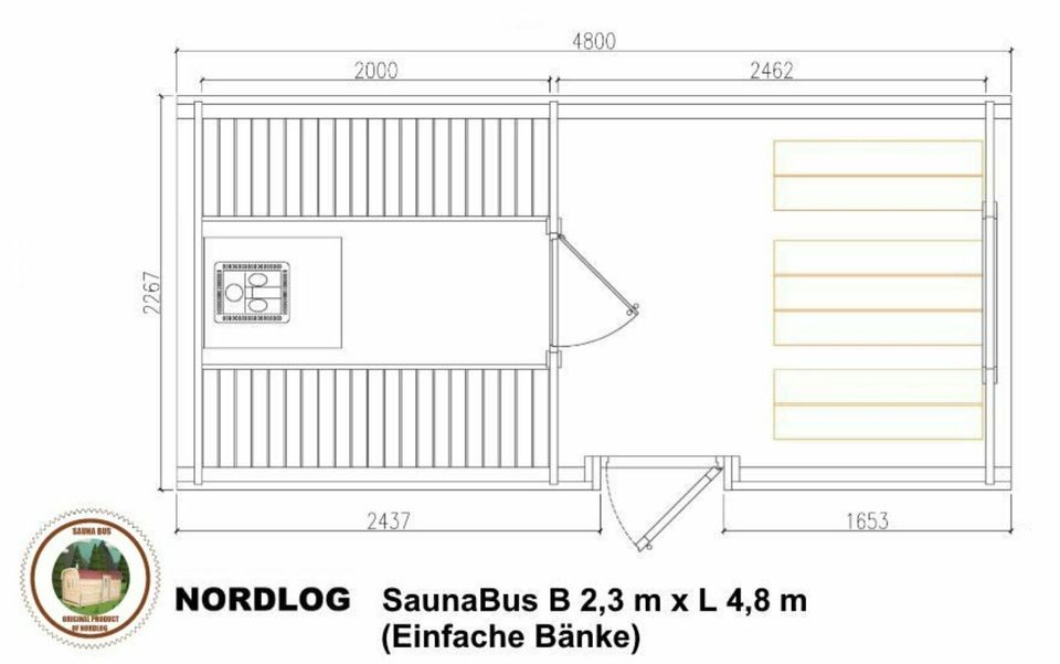 LUXURY NordLog SAUNA BUS 2,3 x 4,8m /Zweizimmer, Einfache Bänke/ in Weil der Stadt