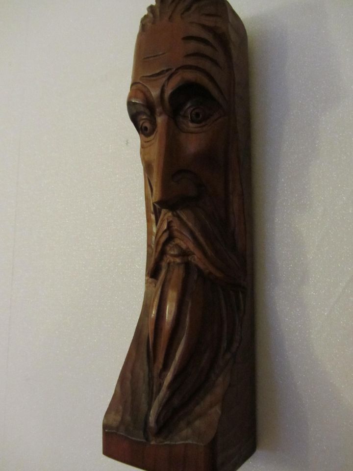 Wand Holzkopf, Wandrelief Holz, Gesicht alter Mann in Wadgassen