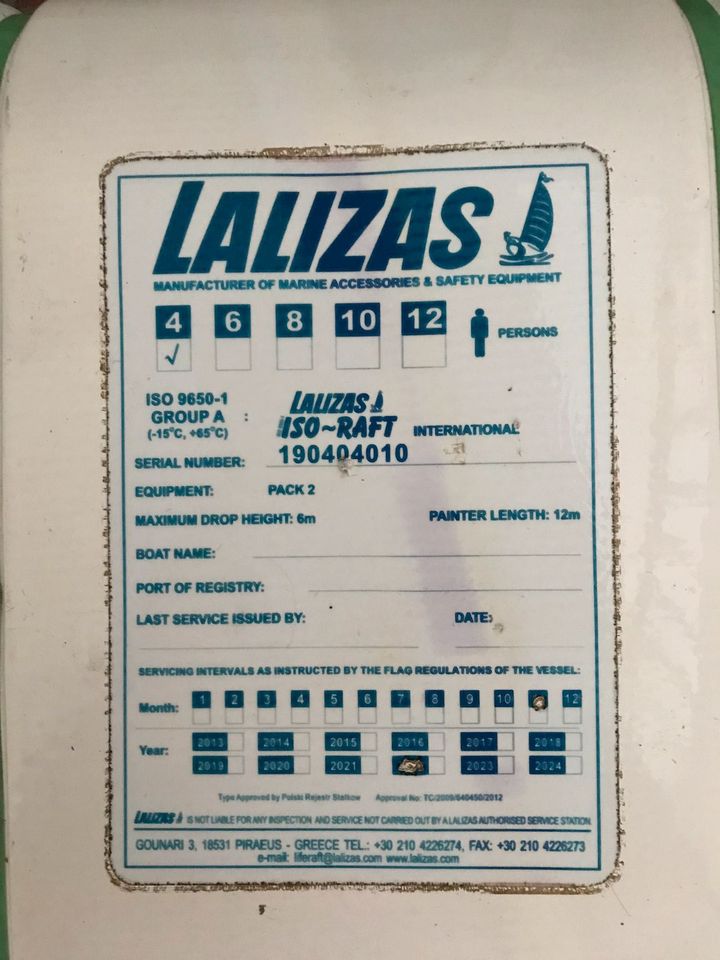 Rettungsinsel Lalizas 4 ISO 9650-1 Group 1 2019 wie Plastimo ARC in Emden