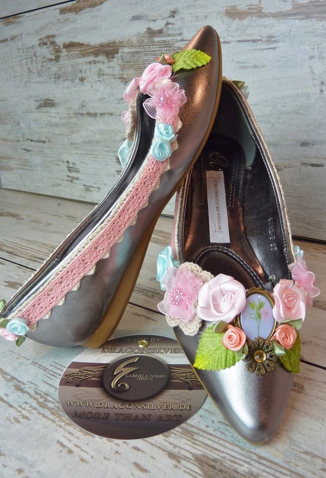 Ballerinas Märchenbraut Vintage Hippie Boho Unikate Metallic 37 in Langenselbold