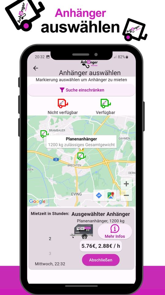 Anhänger mieten 24/7 in Dortmund via App ohne Übergabe in Dortmund