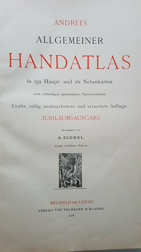 ANTIK Andrees Atlas Handatlas 1908 Jubiläum Exlibris Landkarte in Nürnberg (Mittelfr)