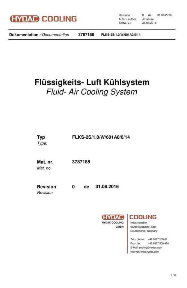 HYDAC Luftkühler / Spindelkühlung FLKS-2S/1.0/W/601A0/0/14 in Stuttgart