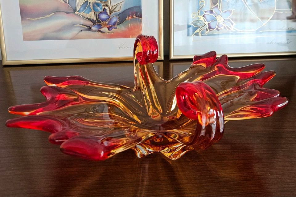 Vintage Muranoglas Glasschale Dekoschale Rubinrot Bernsteinfarbe in Delmenhorst