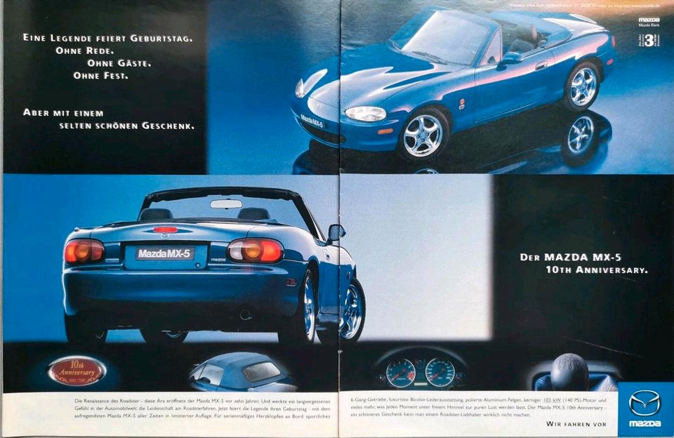 Mazda MX-5 NB Reklame Werbung Berichte 1,6 1,8 Tuning in Hanau