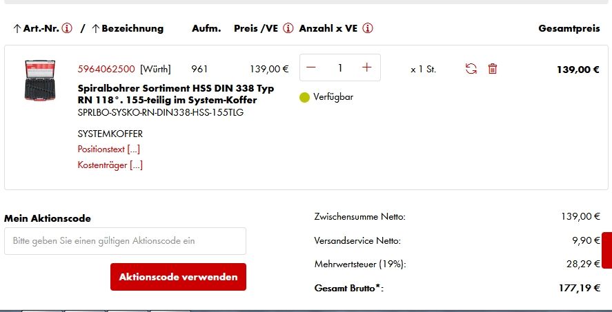 WÜRTH Spiralbohrer Sortiment HSS - 155-teilig - (5964062500) in Hallbergmoos