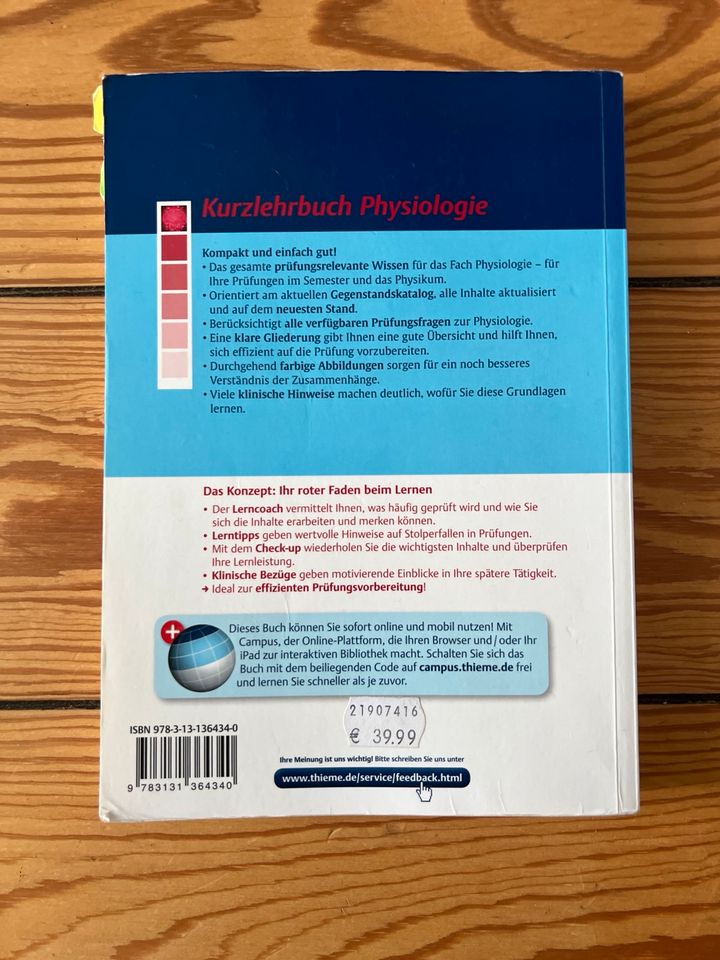 Kurzlehrbuch Physiologie Thieme 4. Auflage in Hamburg