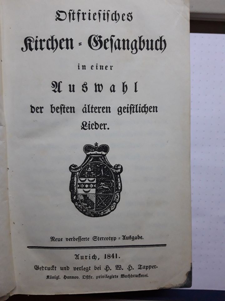 Antik; Gesangbuch Aurich von 1841 in Großheide