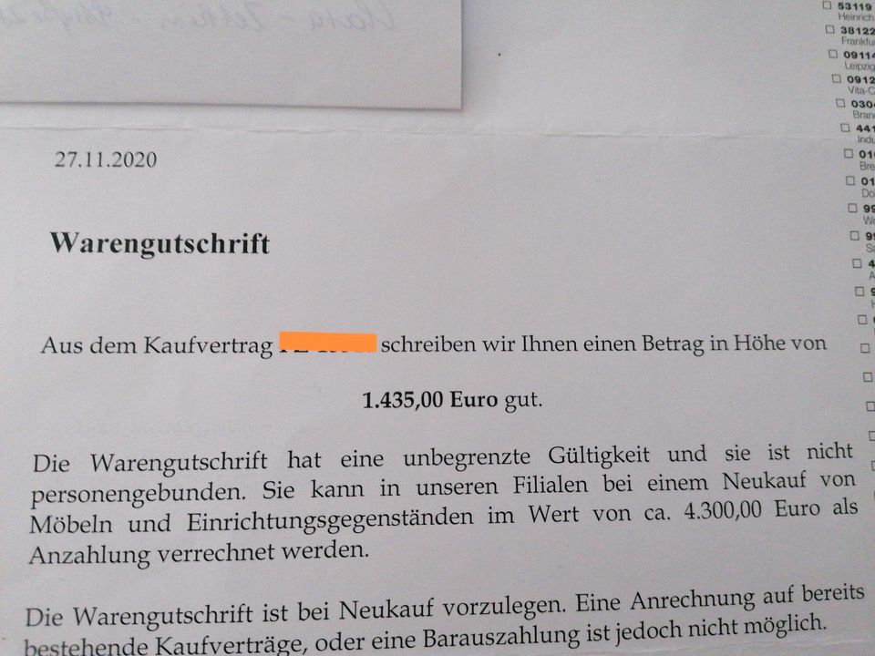 Multipolster Warengutschrift, Gutschein, Möbelgutschein in Niddatal