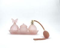 Pink glass vanity dresser set, perfume, cream jar, atomizer, 70s Berlin - Mitte Vorschau