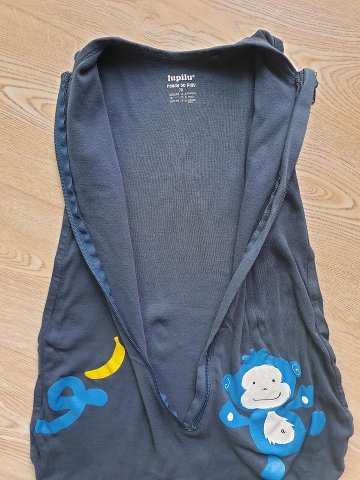 Baby Sommer Schlafsack 70 cm Lupilu Blau Affe Äffchen in Löbau