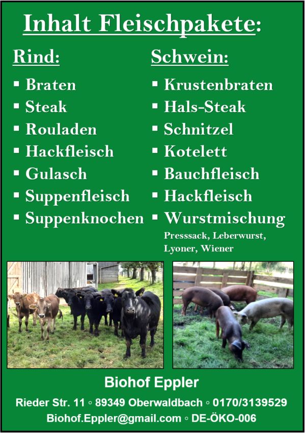 Bio Duroc-Schweinefleisch, Strohschwein, Fleisch, Fleischpaket in Burtenbach