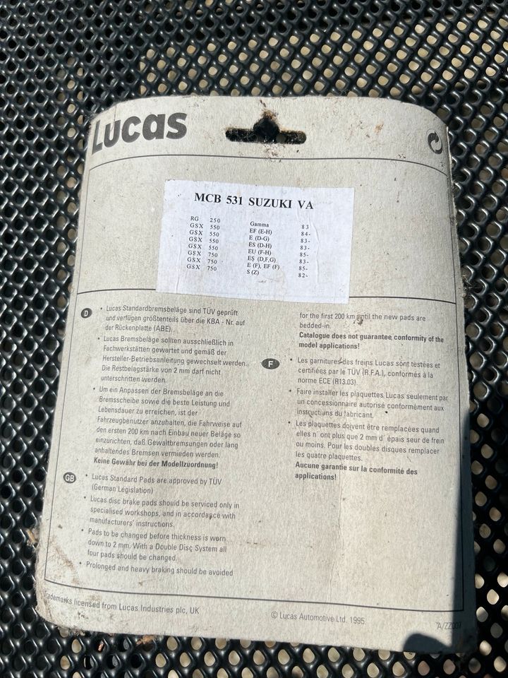 Suzuki GSX Bremsklötze VA von Lucas MCB 531 in Unna