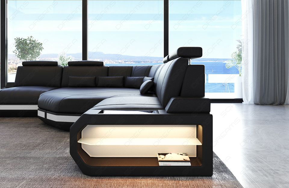 Leder Ecksofa Asti Mini mit großer Relax Ecke und LED Beleuchtung in Berlin