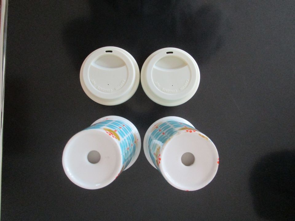 3x Travel Mug Kaffee To Go Becher Tasse Deckel Porzellan Tee in Leimen