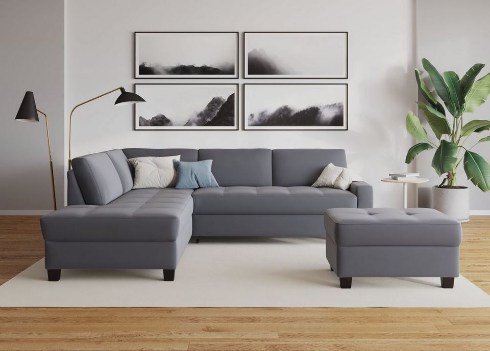 Ecksofa 243x209 cm Grau Bettfunktion Schlaffunktion Lederoptik in Köln