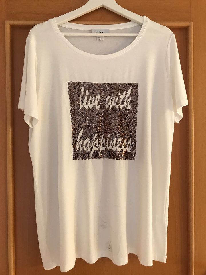 Tolles T-Shirt von Heine "live with happiness" Gr. 48 Weiß in Wiesent