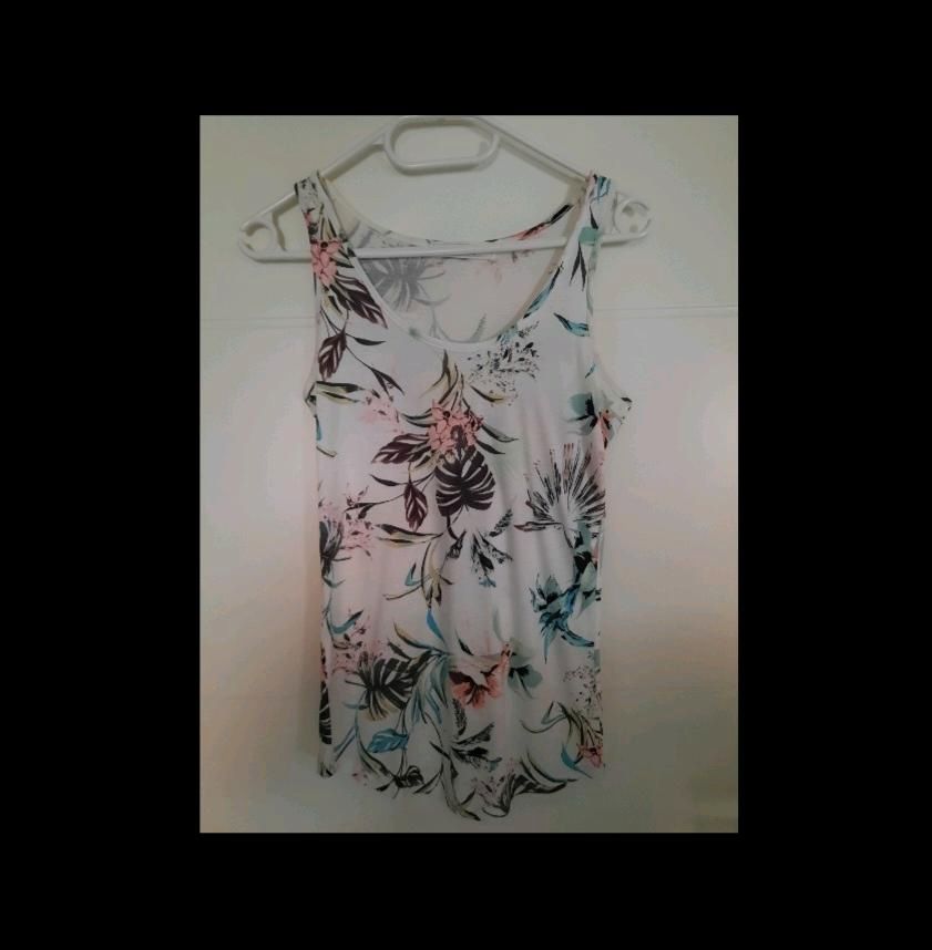 Top trägerhemd XS S 34 36 Hemd blumen Shirt tshirt weiß bunt in Mülsen