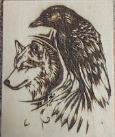 Wolf / Rabe Bild Handarbeit Lasergravur 9 x 11 cm Bayern - Bruckberg bei Landshut Vorschau