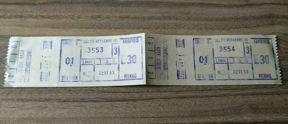 Kieler Verkehrs AG Straßenbahn Ticket Fahrkarte 1953 Alt Vintage in Düsseldorf