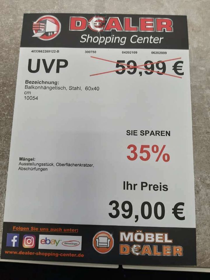 Balkonhängetisch /Hängetisch statt 59,99€ in Zeitz