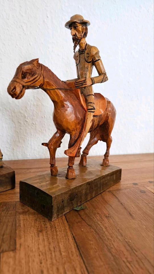 Antik Figuren Holz Sancho Panza & Don Quijote Esel Pferd Spanien in Bensheim