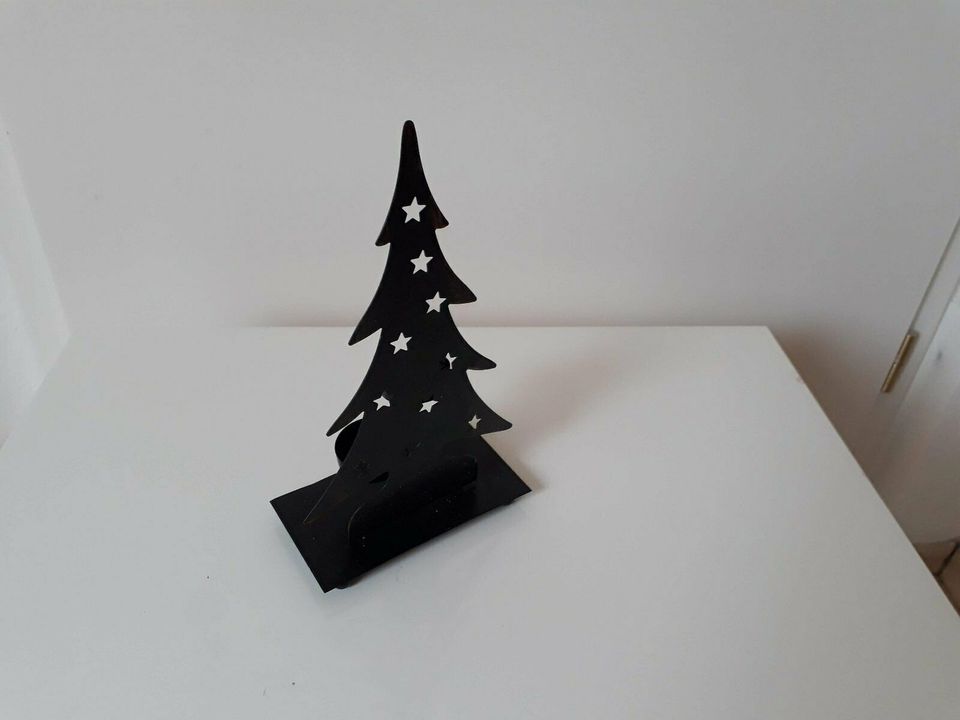 Weihnachtsbaum mit 2 Teelichterhalterungen, Metall schwarz-Gold in Overath