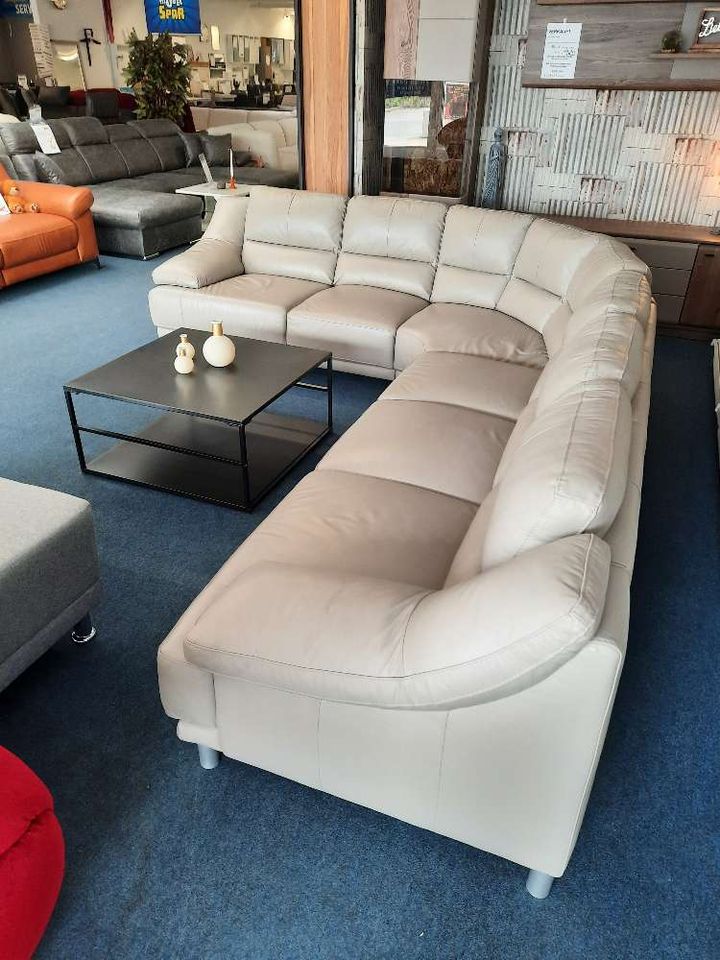 Sofa, L- Form, Echtleder, Hellgrau statt 2999 € in Glauchau