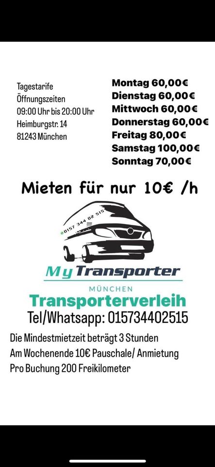 Transporter sprinter mieten 10€/h in München