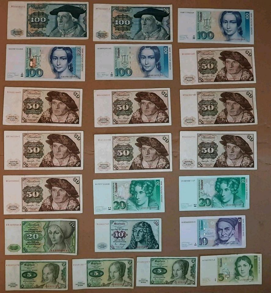 1000 DM Schein Banknote Mark Sammlung 5 bis 100 Mark in Quickborn